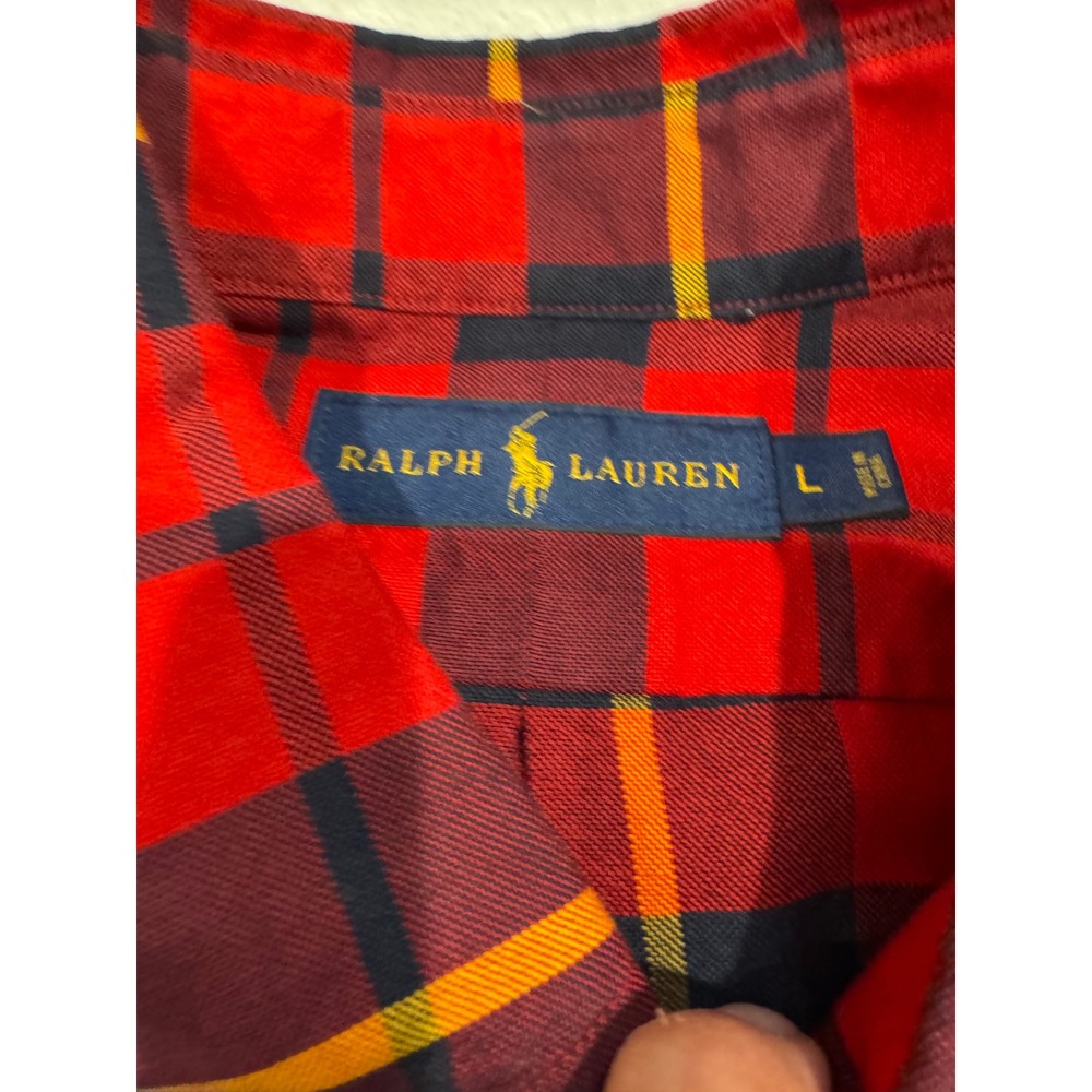 Ralph Lauren Mens Large Red Navy Yellow Plaid Button Down Cotton Shirt L - Picture 5 of 9